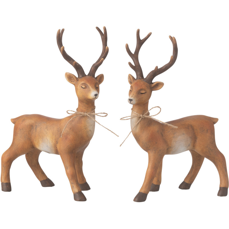 Grandes Statuettes déco Rennes debout Hauteur 28 cm en Porcelaine Marron Solyven (Lot de 2) - 1