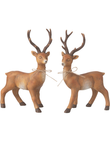 Grandes Statuettes déco Rennes debout Hauteur 28 cm en Porcelaine Marron Solyven (Lot de 2) - 1