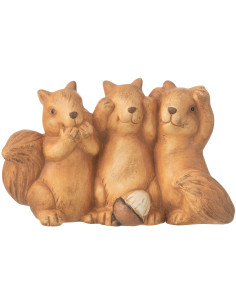 Statuette déco Écureuils Voir Entendre Se taire 15 cm en Porcelaine Marron Kalvys - 1