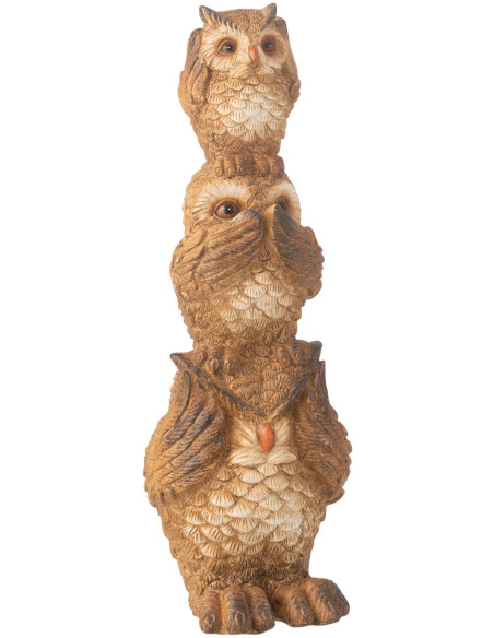 Statuette originale Hiboux Entendre Voir Se Taire Hauteur 46 cm en Magnésium Marron Zoryl - 1