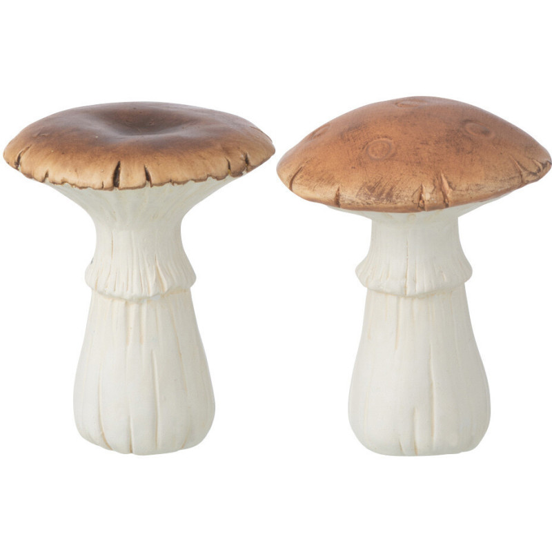 Statuettes décos Champignons Hauteur 10 cm en Porcelaine Marron Blanc Pheoria (Lot de 2) - 1