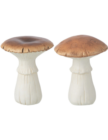 Statuettes décos Champignons Hauteur 10 cm en Porcelaine Marron Blanc Pheoria (Lot de 2) - 1
