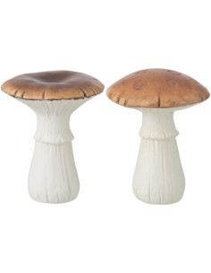 Statuettes décos Champignons Hauteur 14 cm en Porcelaine Marron Blanc Pheoria (Lot de 2) - 1