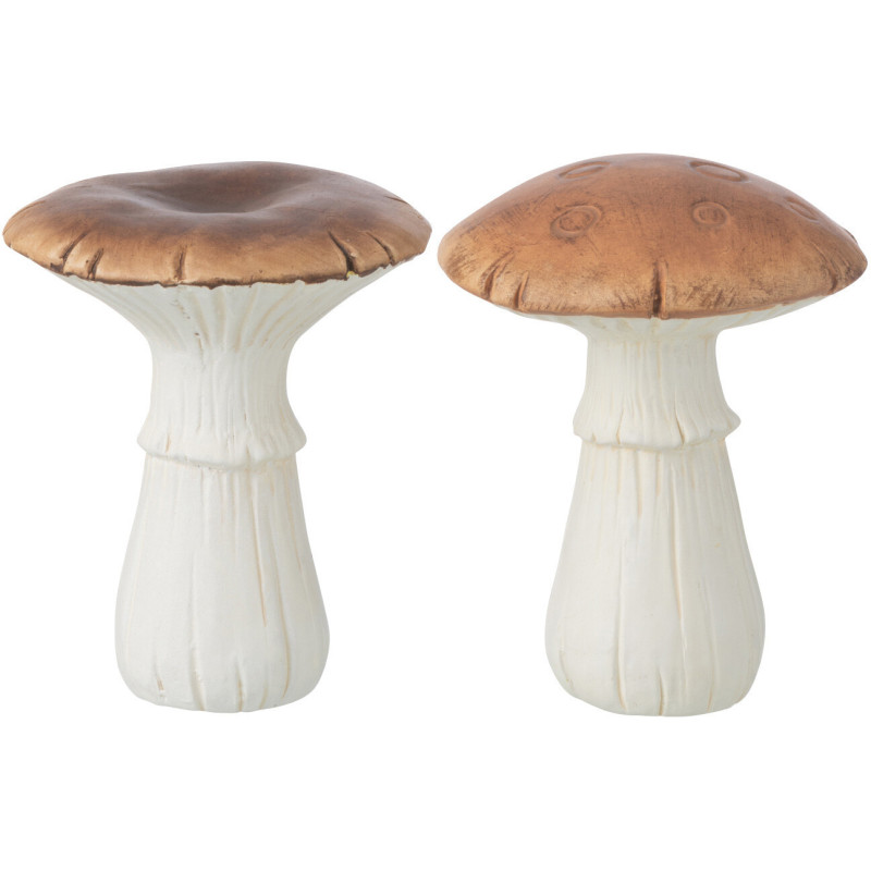 Statuettes décos Champignons Hauteur 14 cm en Porcelaine Marron Blanc Pheoria (Lot de 2) - 1