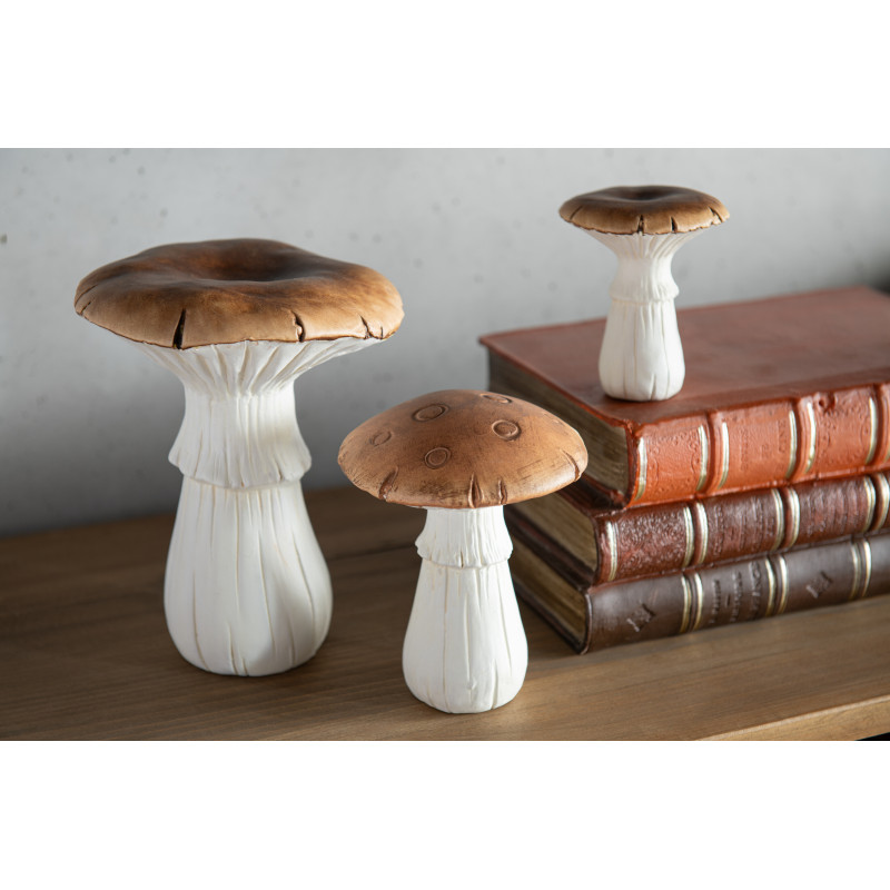 Statuettes décos Champignons Hauteur 14 cm en Porcelaine Marron Blanc Pheoria (Lot de 2) - 2