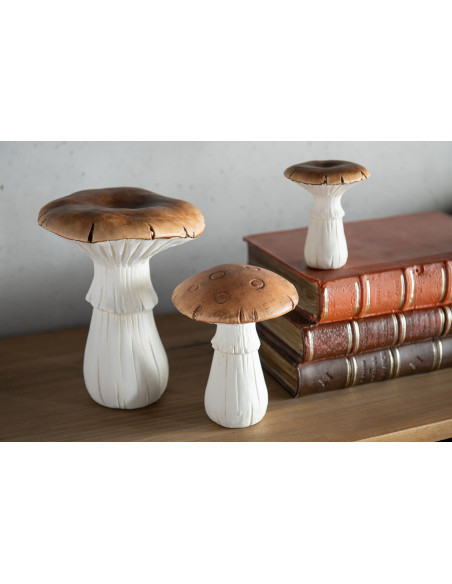 Statuettes décos Champignons Hauteur 14 cm en Porcelaine Marron Blanc Pheoria (Lot de 2) - 2