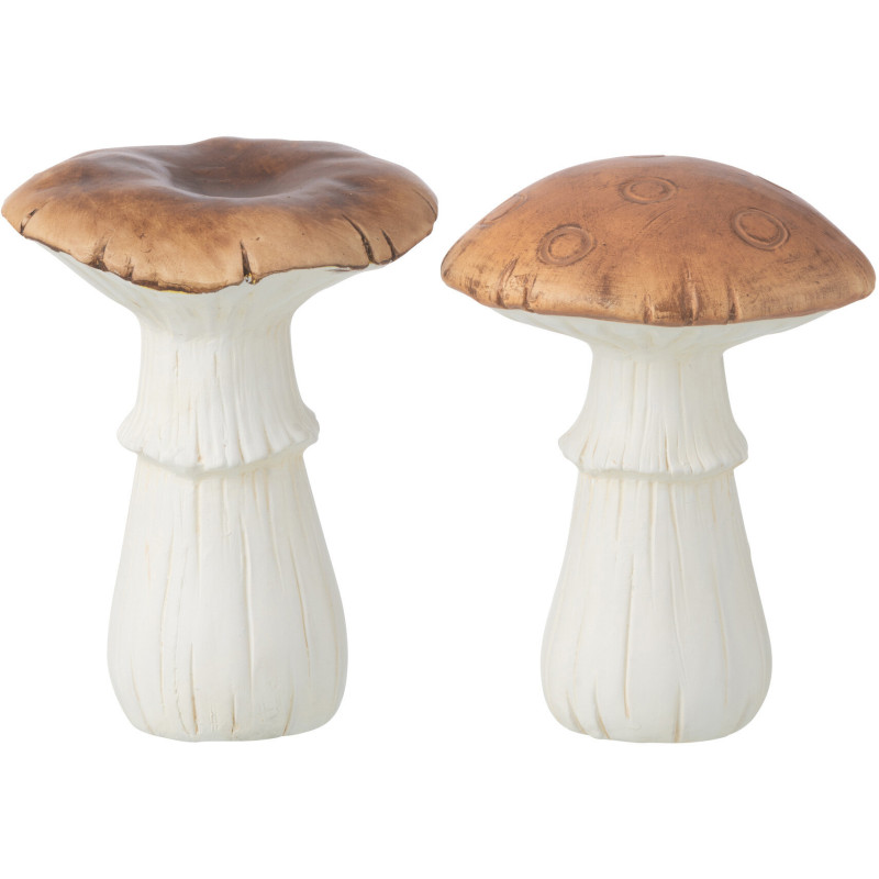 Grandes Statuettes décos Champignons Hauteur 19 cm en Porcelaine Marron Blanc Pheoria (Lot de 2) - 1
