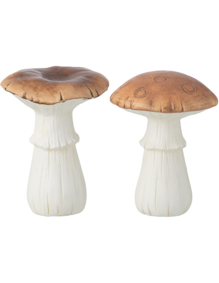 Grandes Statuettes décos Champignons Hauteur 19 cm en Porcelaine Marron Blanc Pheoria (Lot de 2) - 1