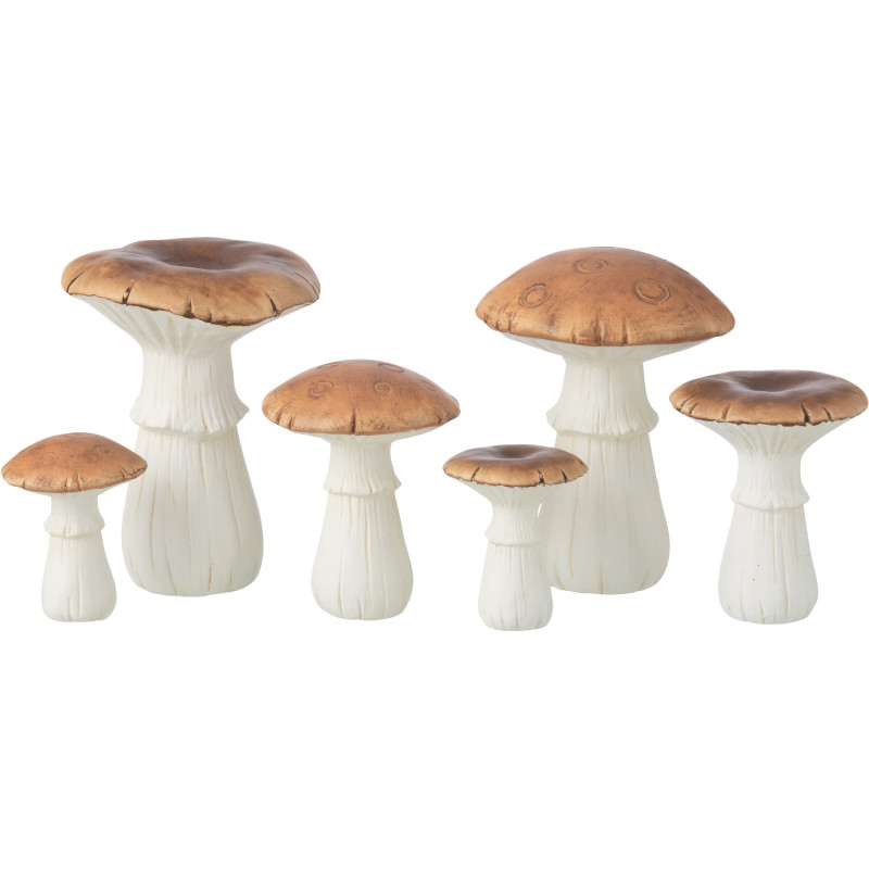 Grandes Statuettes décos Champignons Hauteur 19 cm en Porcelaine Marron Blanc Pheoria (Lot de 2) - 3