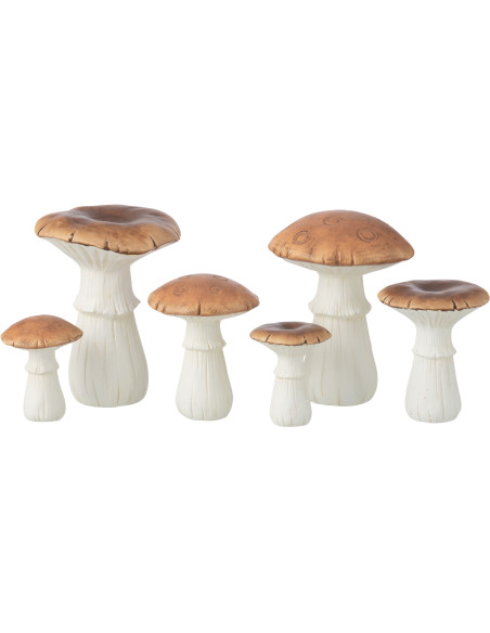 Grandes Statuettes décos Champignons Hauteur 19 cm en Porcelaine Marron Blanc Pheoria (Lot de 2) - 3