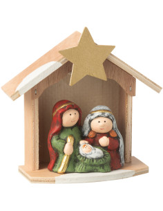 Petite Crèche de Noël lumineuse moderne 14 cm en Porcelaine Bois Naturel Cyrlyn - 2