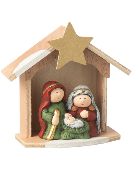 Petite Crèche de Noël lumineuse moderne 14 cm en Porcelaine Bois Naturel Cyrlyn - 2