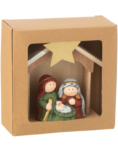 Petite Crèche de Noël lumineuse moderne 14 cm en Porcelaine Bois Naturel Cyrlyn - 4