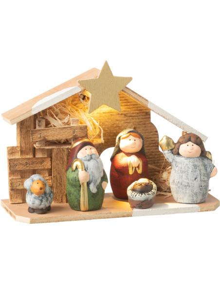 Crèche de Noël lumineuse moderne 21 cm en Porcelaine Bois Naturel Cyrlyn - 1