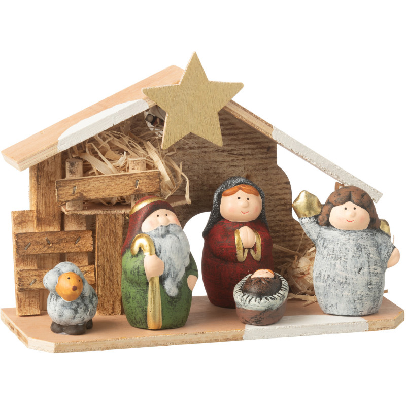 Crèche de Noël lumineuse moderne 21 cm en Porcelaine Bois Naturel Cyrlyn - 2
