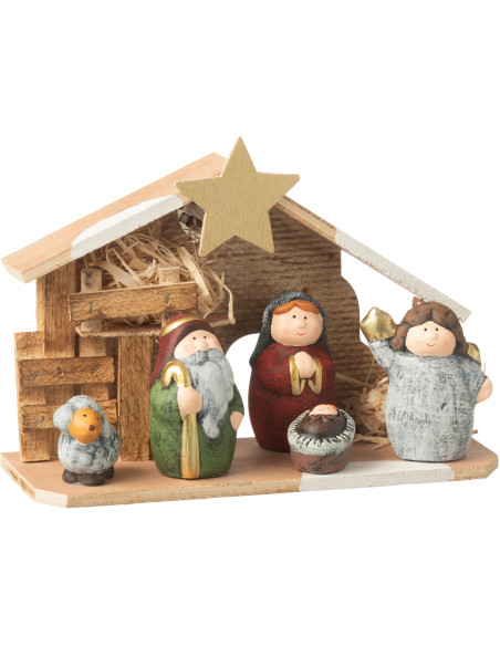 Crèche de Noël lumineuse moderne 21 cm en Porcelaine Bois Naturel Cyrlyn - 2