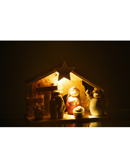 Crèche de Noël lumineuse moderne 21 cm en Porcelaine Bois Naturel Cyrlyn - 3