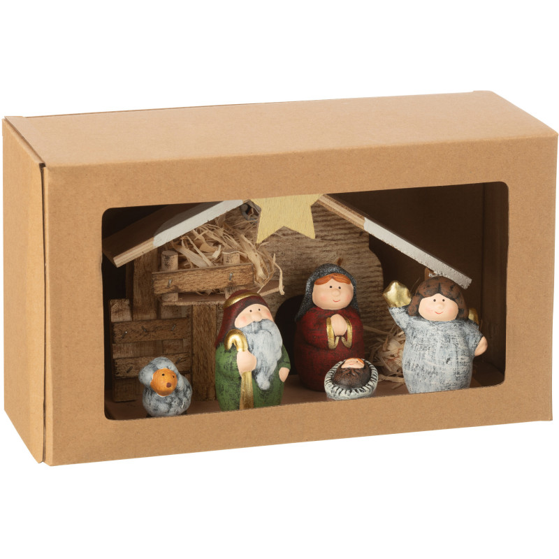 Crèche de Noël lumineuse moderne 21 cm en Porcelaine Bois Naturel Cyrlyn - 4