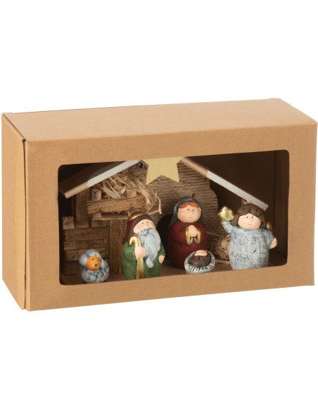Crèche de Noël lumineuse moderne 21 cm en Porcelaine Bois Naturel Cyrlyn - 4