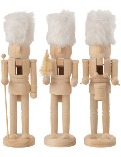 Statuettes déco de Noël Soldats Casse noisette Hauteur 27 cm en Bois Naturel Tissu Blanc Tralinne (Lot de 3) - 1