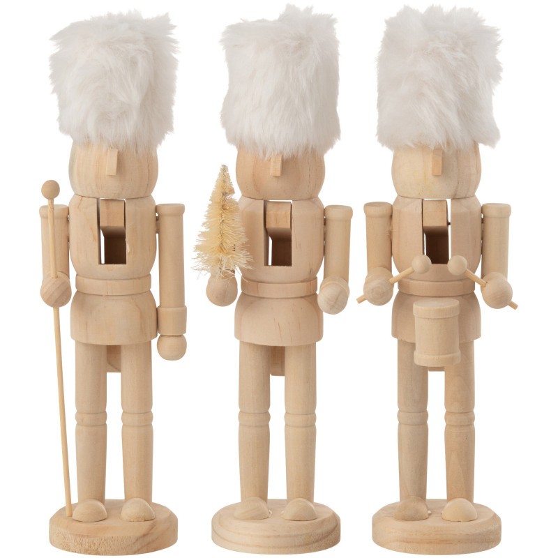 Statuettes déco de Noël Soldats Casse noisette Hauteur 27 cm en Bois Naturel Tissu Blanc Tralinne (Lot de 3) - 1