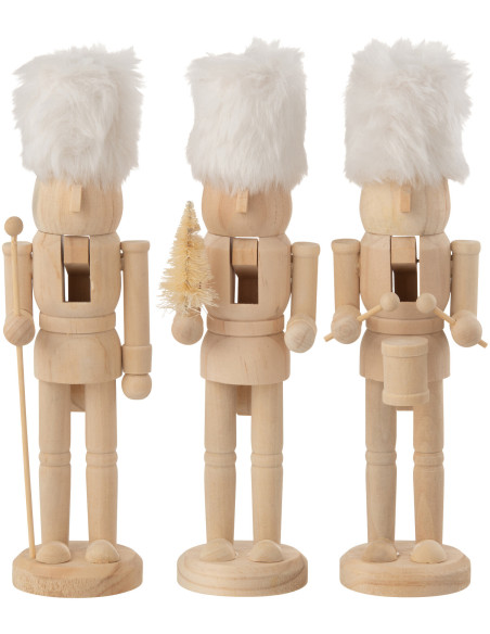 Statuettes déco de Noël Soldats Casse noisette Hauteur 27 cm en Bois Naturel Tissu Blanc Tralinne (Lot de 3) - 1