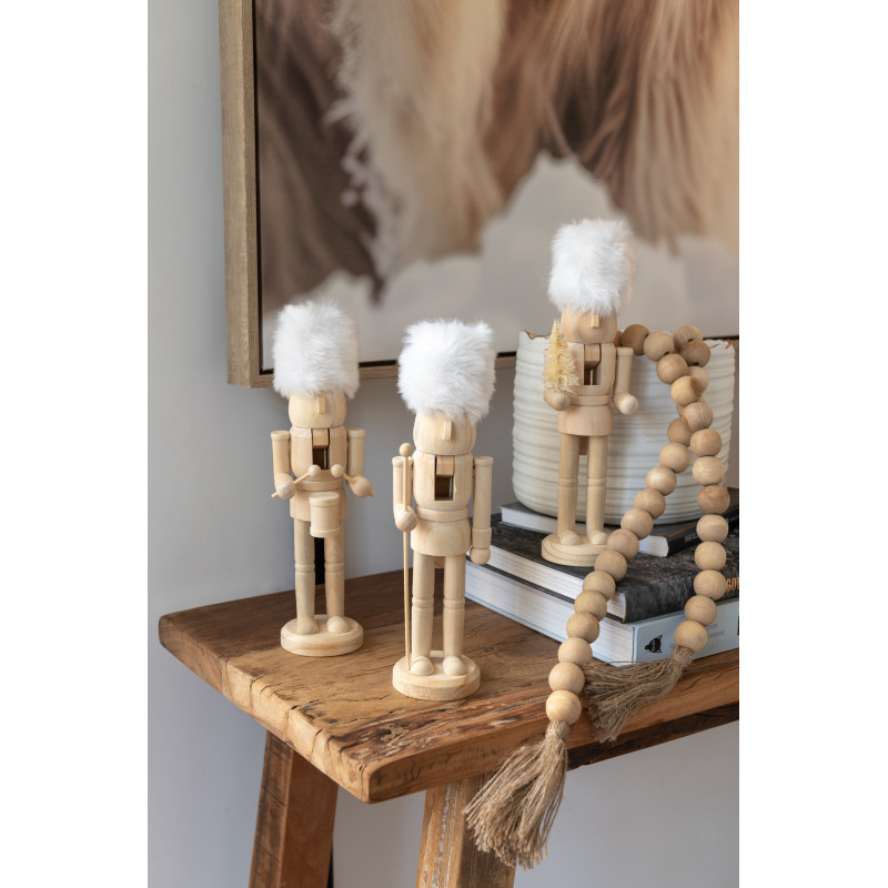 Statuettes déco de Noël Soldats Casse noisette Hauteur 27 cm en Bois Naturel Tissu Blanc Tralinne (Lot de 3) - 2
