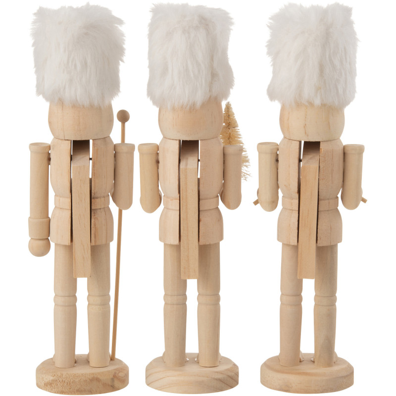 Statuettes déco de Noël Soldats Casse noisette Hauteur 27 cm en Bois Naturel Tissu Blanc Tralinne (Lot de 3) - 3