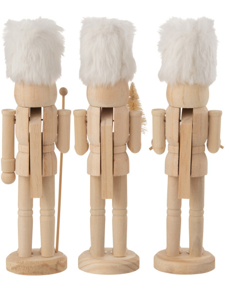 Statuettes déco de Noël Soldats Casse noisette Hauteur 27 cm en Bois Naturel Tissu Blanc Tralinne (Lot de 3) - 3