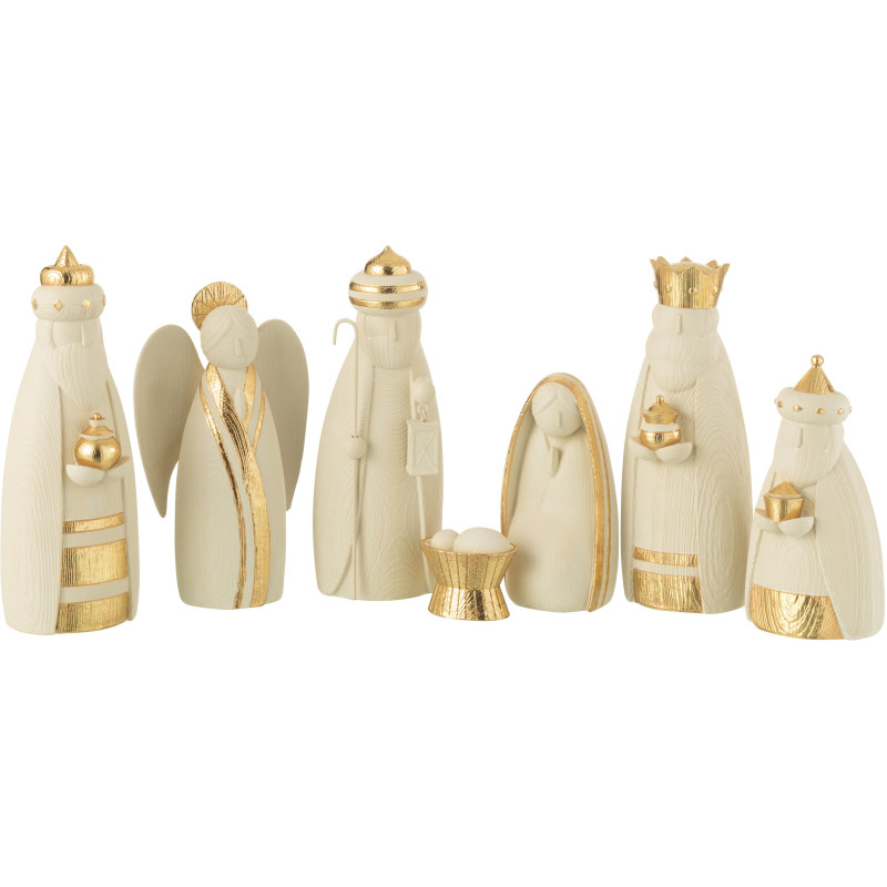 Grande Crèche originale moderne 7 personnages Hauteur 28 cm en Résine Blanc Doré Dorthal - 1