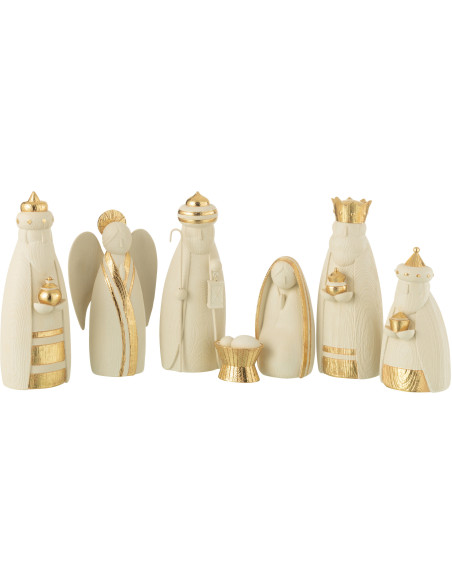 Grande Crèche originale moderne 7 personnages Hauteur 28 cm en Résine Blanc Doré Dorthal - 1