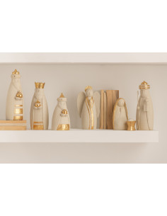 Grande Crèche originale moderne 7 personnages Hauteur 28 cm en Résine Blanc Doré Dorthal - 2