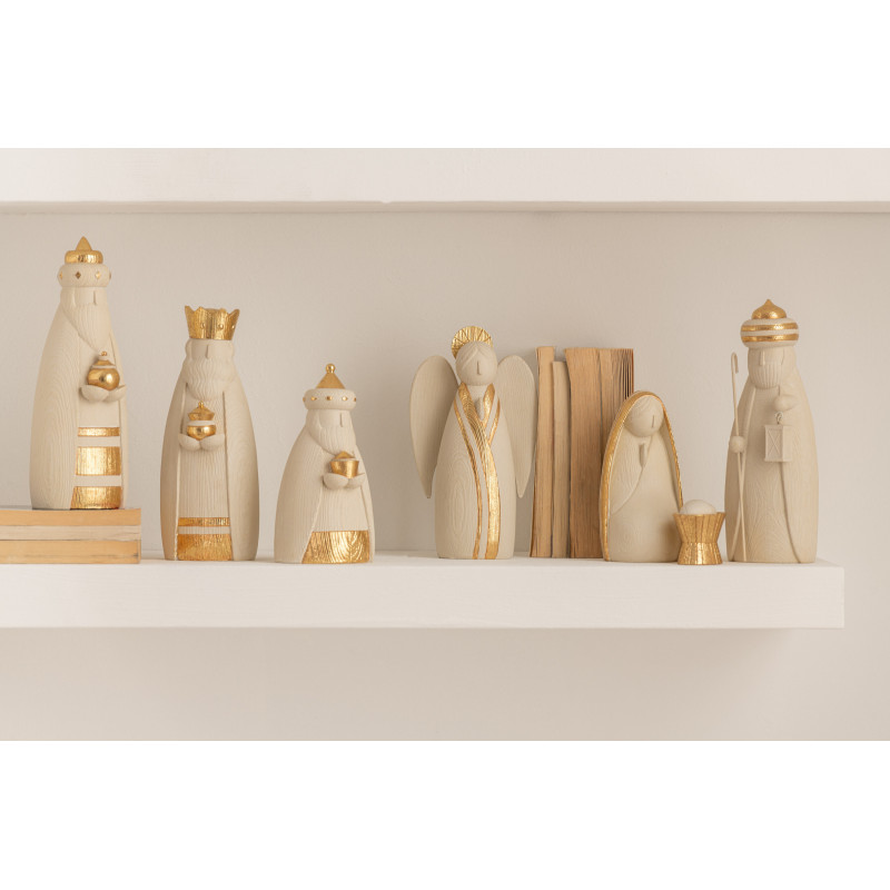 Grande Crèche originale moderne 7 personnages Hauteur 28 cm en Résine Blanc Doré Dorthal - 2