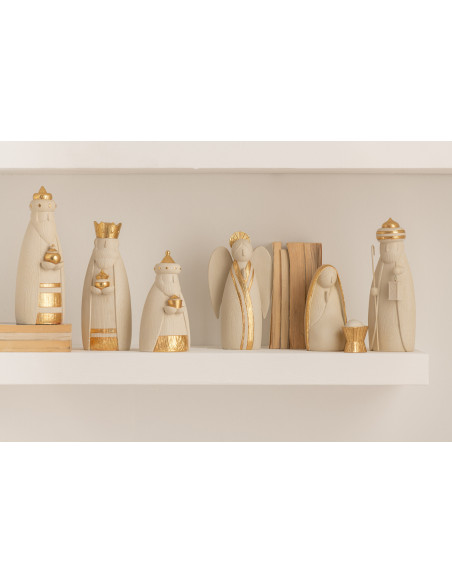 Grande Crèche originale moderne 7 personnages Hauteur 28 cm en Résine Blanc Doré Dorthal - 2