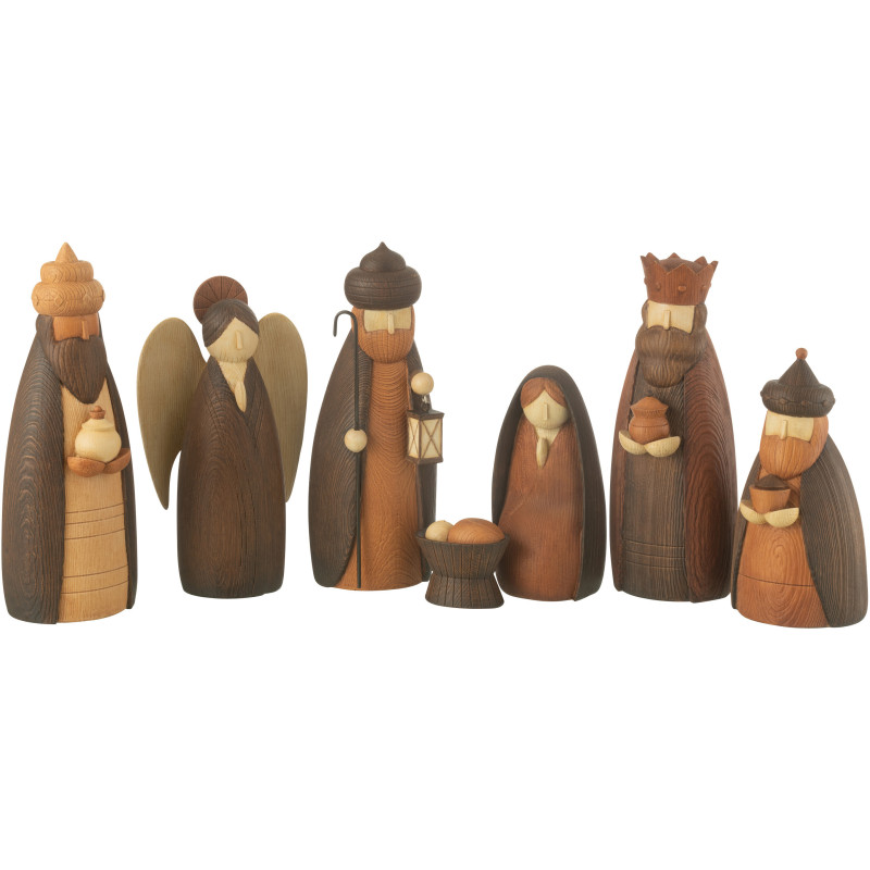 Grande Crèche vintage moderne 7 personnages Hauteur 28 cm en Résine Marron Beige Dorthal - 1