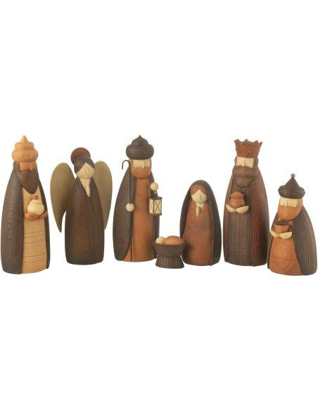 Grande Crèche vintage moderne 7 personnages Hauteur 28 cm en Résine Marron Beige Dorthal J-Line - 1