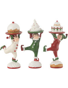 Statuettes déco originales Elfs Pâtissiers Hauteur 21 cm en Résine Blanc Rouge Vert Orvelyn (Lot de 3) - 1