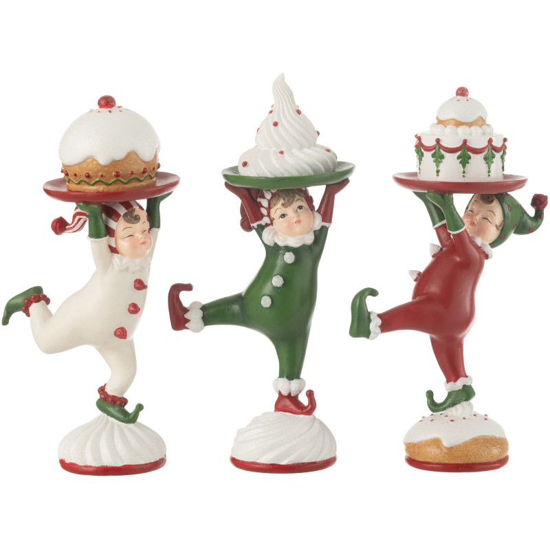 Statuettes déco originales Elfs Pâtissiers Hauteur 21 cm en Résine Blanc Rouge Vert Orvelyn (Lot de 3) - 1