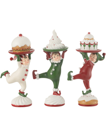 Statuettes déco originales Elfs Pâtissiers Hauteur 21 cm en Résine Blanc Rouge Vert Orvelyn (Lot de 3) - 1