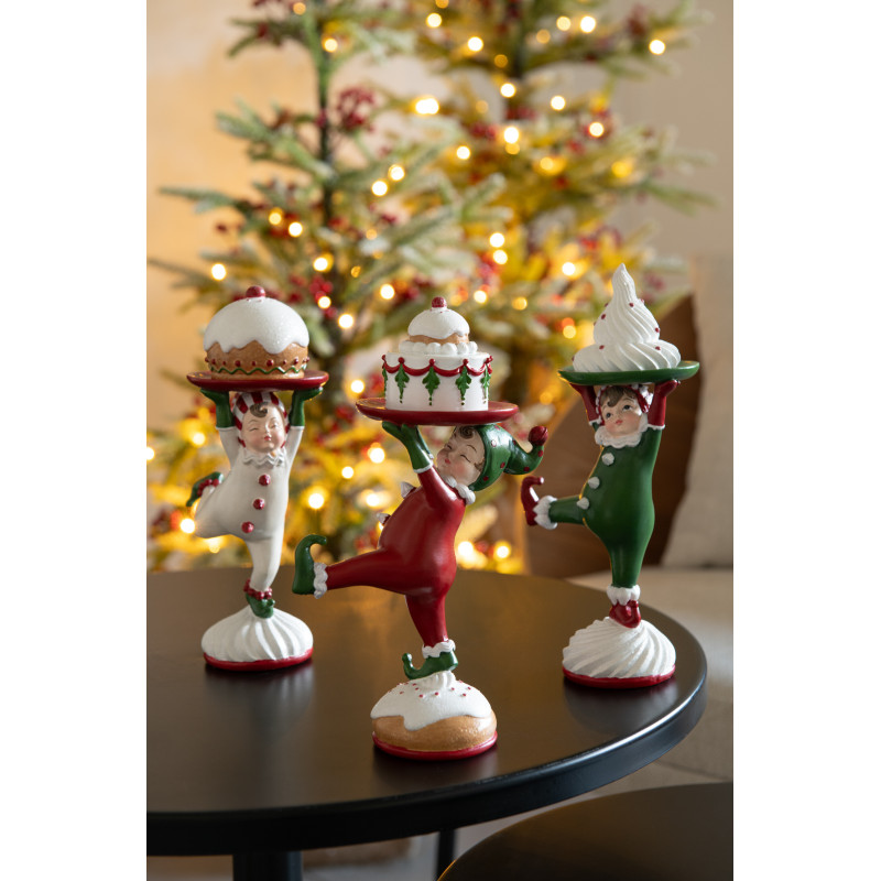 Statuettes déco originales Elfs Pâtissiers Hauteur 21 cm en Résine Blanc Rouge Vert Orvelyn (Lot de 3) - 2