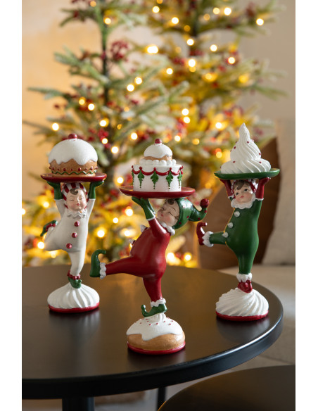 Statuettes déco originales Elfs Pâtissiers Hauteur 21 cm en Résine Blanc Rouge Vert Orvelyn (Lot de 3) - 2