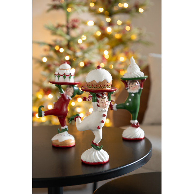 Statuettes déco originales Elfs Pâtissiers Hauteur 21 cm en Résine Blanc Rouge Vert Orvelyn (Lot de 3) - 3