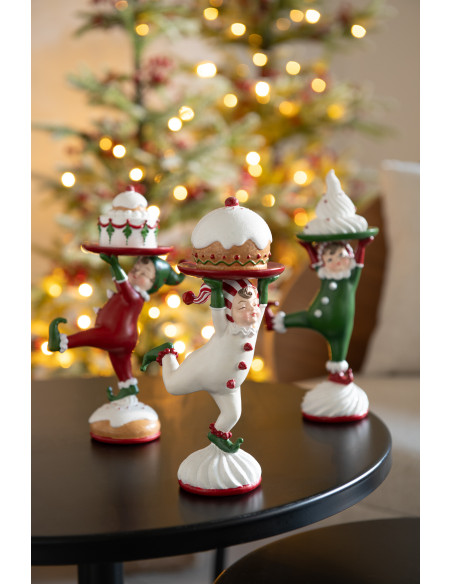 Statuettes déco originales Elfs Pâtissiers Hauteur 21 cm en Résine Blanc Rouge Vert Orvelyn (Lot de 3) - 3