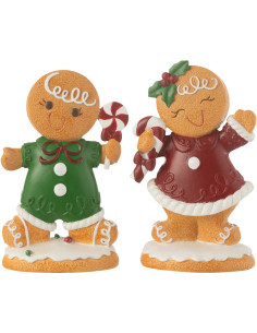 Statuettes déco Garçon & Fille Pain d'épices Hauteur 23 cm en Résine Beige Rouge Vert Clariane (Lot de 2) - 1