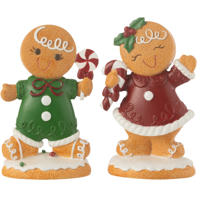 Statuettes déco Garçon & Fille Pain d'épices Hauteur 23 cm en Résine Beige Rouge Vert Clariane (Lot de 2) - 1
