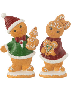 Statuettes déco Garçon & Fille Pain d'épices Hauteur 23 cm en Résine Beige Rouge Vert Vynoris (Lot de 2) - 1