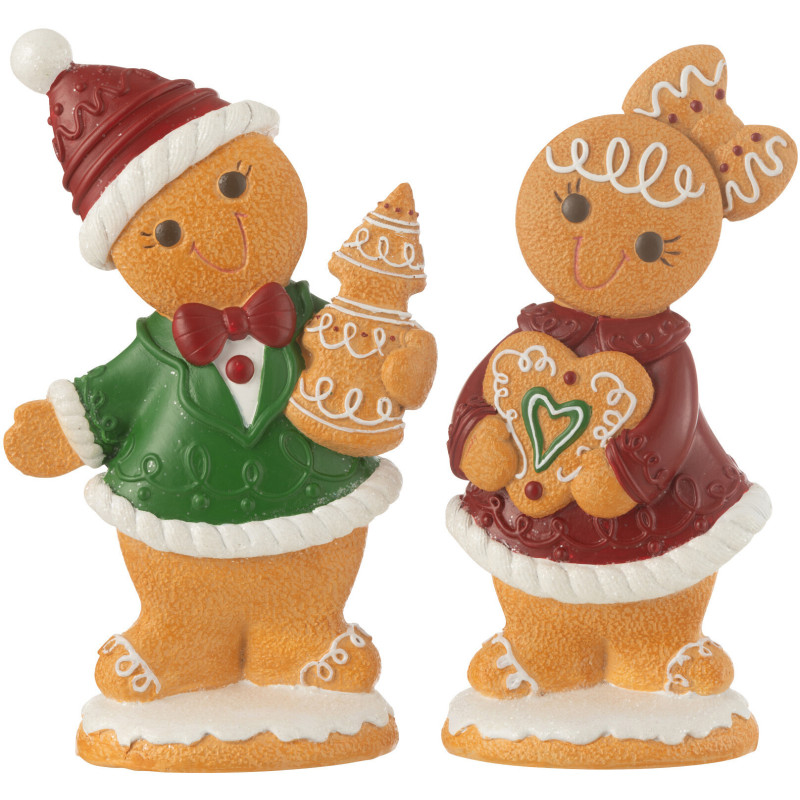 Statuettes déco Garçon & Fille Pain d'épices Hauteur 23 cm en Résine Beige Rouge Vert Vynoris (Lot de 2) - 1