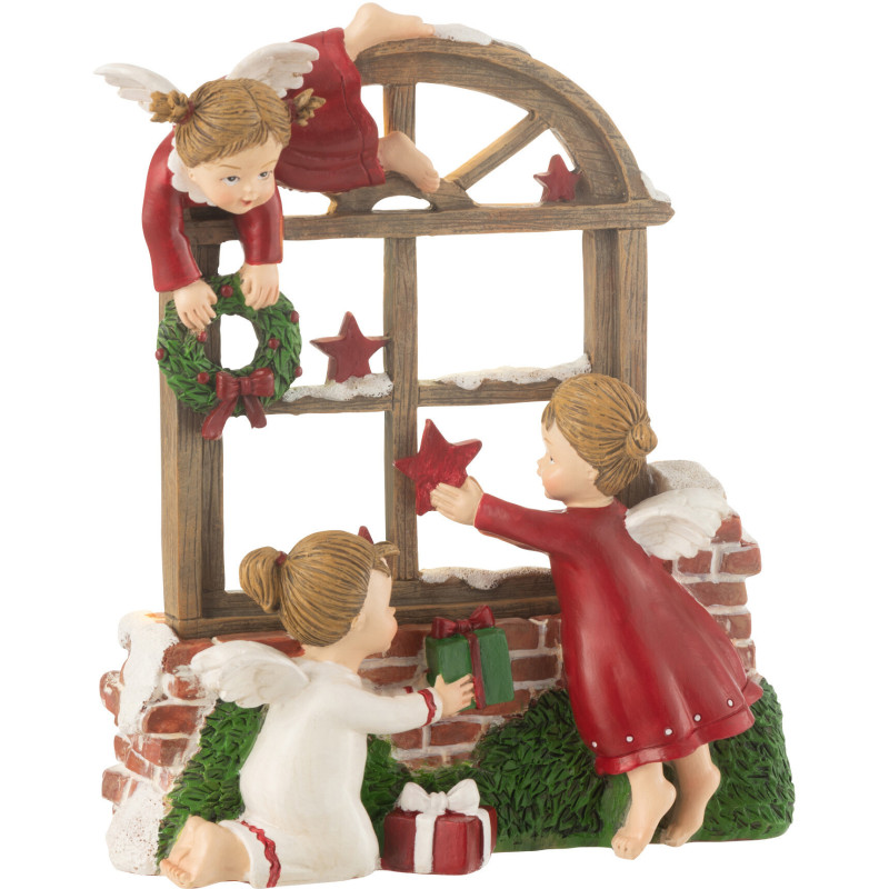 Statuette déco de Noël lumineuse Enfants Fenêtre Hauteur 20 cm en Résine Marron Rouge Blanc Faliora - 1