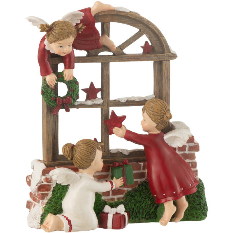 Statuette déco de Noël lumineuse Enfants Fenêtre Hauteur 20 cm en Résine Marron Rouge Blanc Faliora - 2