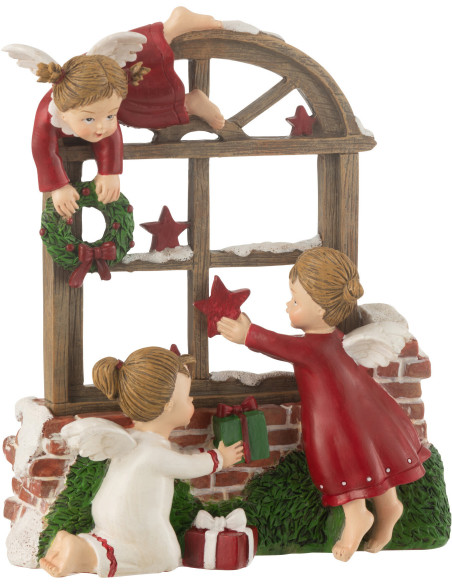 Statuette déco de Noël lumineuse Enfants Fenêtre Hauteur 20 cm en Résine Marron Rouge Blanc Faliora - 2